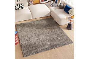 TAPISO Essence Cuadrada Alfombra de Pelo Largo Shaggy Diseño Moderno Gris Oscuro Mullida Suave Salón Dormitorio Habitación Infantil Niño Sala de Estar Oeko-Tex 200 x 200 cm