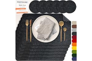 ‎MAHEWA MAHEWA® 6er Set Premium Tischset Platzset aus Filz rutschfest Ab-waschbar und Waschmaschinenfest Eckige Platzdeckchen Teller-Untersetzer Filzset Tisch-Matten Platz-Matten (Anthrazit, 6er Set)