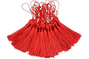 Makhry 100pcs 13cm/5 Inch Silky Floss bookmark Tassels with 2-Inch Cord Loop and Small Chinese Knot for Jewelry Making, Souvenir, Bookmarks, DIY Craft Accessory