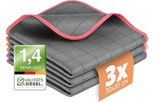 ‎LAVANDOLA Lavandola® 3X Fenstertuch - Für kristallklare & streifenfreie Scheiben - 30x30cm Carbon Tücher für den Haushalt - Microfasertuch Fenster, Glas Tuch, Microfaser Fensterputztuch