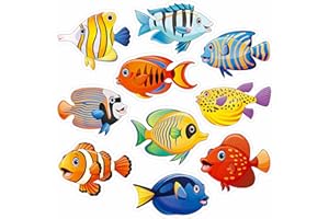 GETHELUD 50 Stück Tropische Fischausschnitte, Bunte Fisch-Meerestier-Akzente, Ausschnitte, Pinnwand, Klassenzimmer-Dekoration in 10 Designs, Ozean-Motto-Party-Zubehör für Kinder, Lehrer, Schüler