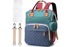 ZIOSINM Wickeltasche Rucksack Baby Wickeltasche mit Tragbarer Wickelauflage, Babytasche mit Bettfunktion, Schnullertasche,Kinderwagengurte & USB-Ladeanschluss für Mama und Papa
