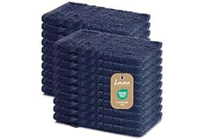 Lavea Lot de 20 Gants de Toilette 15 x 21 cm – Gants de Toilette absorbants et Doux en 100% Coton – Série Elena – Gants de Toilette lavables et résistants – Bleu Marine