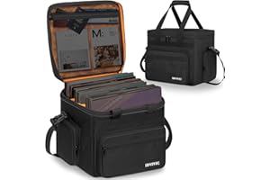OUUTMEE Sac de Transport pour Disques Vinyles avec 2 Séparateurs Amovibles, Sac pour Disques Vinyles Imperméable de 7/10/12 Pouces Pouvant Compatible avec 60 LP pour Voyage et Collection (Grande)