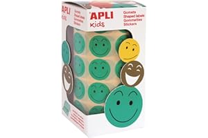 APLI Kids 14373 - Gomets autoadhesivo smile verde cara feliz en rollo de 900 pegatinas en total.