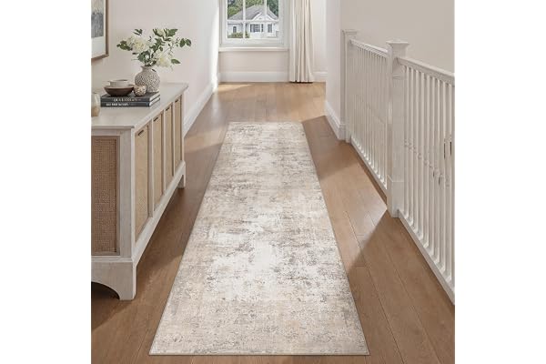 HUGEAR Modern Löparmattor 60x240cm Beige Grå Tvättbar Halkfri Mattor | Kökslöpare Golvmatta,Sovrumsmatta,Lång Carpet,Kort Lugg Carpets,Sovrum Rug,Matsal Rugs,Kontor,Löpare,Hall,Barnrum