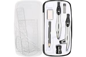LIFREER Zirkel Sets, 10 Stück Geometrie Set für Zirkel Grundschule ab 4. Klasse, Schule ab 5. Klasse,mit Zirkel, Bleistift, Radiergummi, Spitzer, Winkelmesser, Geodreiecken, Lineal und Aufbewahrungsetui