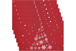 ‎BANCHIF Banchif Tischsets Weihnachten Das Tischset Ist Mit Schneeflocke und Weihnachtsbaum Motiv Abwaschbar rutschfest Abgrifffeste Hitzebeständig PVC Platzsets Tischdeko Weihnachten Set of 6