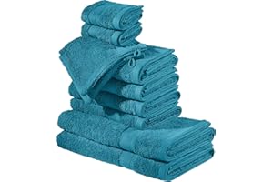 REDBEST Frottier-Set 10-TLG. Chicago - Handtuch, Duschtuch, Gästetuch, Waschhandschuh - saugstark, strapazierfähig, ideal für Reisen, Sport - Petrol