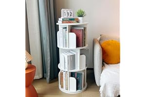 Heehee Massivholz Drehbares Bücherregal, 360-Grad-Display bodenstehendes Lagerregal für Kinder und Erwachsene multifunktionaler Bücherregal-Organizer (3-Stöckig-Weiß)