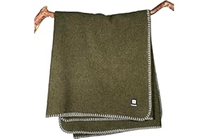 EKTOS 100% Virgin Wool Blanket 50" x 60" Perfect for Camping, Outdoor Essentials (Olive Green, Throw Size)