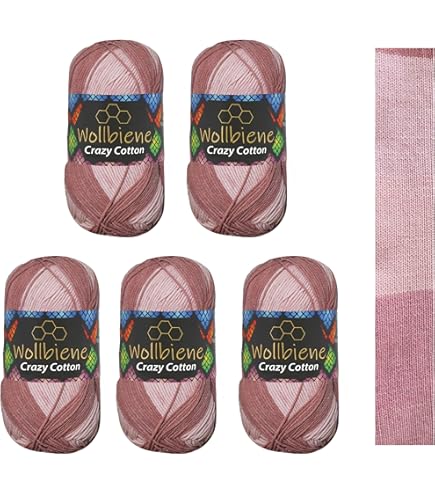 500g Strickwolle Ilkadim Export Cotton Gold, 5 Knäuel à 100g, Farbverlauf, 55% Baumwolle, Für Nadelstärke 3,5-5