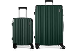 FLIEE Luggage | Lightweight Hard Shell Suitcases | 4 Silent Dual Spinner Wheels | TSA 3 Digit Combination Lock | Aluminium Telescopic Handle | Luggage | (Green, Cabin 20" + Large 28")