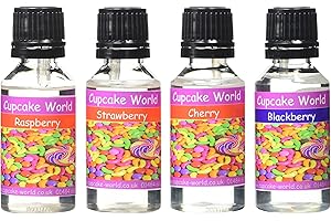 Cupcake World Food Flavourings Cherry/Strawberry/BlackBerry/Raspberry Bottles 28.5 ml (Pack of 4)