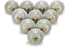 FURNISHFUL FINESSE Cabinet Knobs Set of 20 Grey Ceramic Dresser Pull Handle, Boho Wardrobe Drawer Knob for Cupboard Farmhouse Decor Furniture Hardware Gold Door Knobs - Pack of 20, Light Green