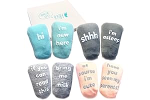 BRING ME SOCKS Baby Socks Gift Set - Unique Baby Shower or Newborn Gift - 4 Pairs of Cute Quotes in Gift Box, Various, 0 - 12 months