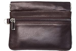 BAWAKO Grand sac à clés en cuir véritable avec pince à ressort et fermeture éclair pour pièces de monnaie, étui à clés pour femmes, hommes, enfants, marron foncé, L, Décontracté