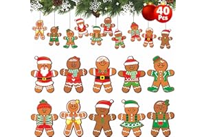 GETHELUD 40 Lebkuchenmann Ausschnitte, doppelseitiger Druck Weihnachten große Dekoration Dry Erase mit PET-Folie Lebkuchen in 10 Designs für Winterurlaub Bulletin Board Klassenzimmer Schule (20cm x 15.5cm)
