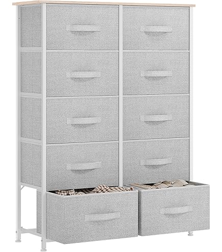 WANGIRL Stoffen commode slaapkamer, 4 laden opbergunit met stevig stalen frame, dressoirladen voor slaapkamer, woonkamer, hal, kantoor en kast - Beige