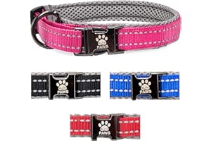 Elite Paws® UK: Premium Metal Buckle Dog Collar, Strong, Safe, Padded, Comfortable, Reflective, Adjustable, Secure Fit with Metal Lead Attachment, Puppy Walking/Training Product (35cm-40cm, Pink/Grey)