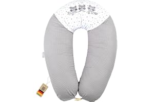 ‎SEI DESIGN sei Design Stillkissen Mikroperlen XXL Lagerungskissen Schwangerschaftskissen Seitenschläferkissen 190x30 cm groß (Bezug 3 Waschbären Holzknopf, Füllung EPS Mikroperlen)