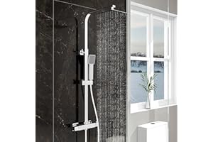 SKY Bathroom Shower Set Thermostatic 38℃ Mixer Shower Thermostatic with 8 inches Overhead Rain Shower and Handheld Shower Square Shower Mixer Shower System Chrome