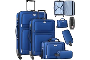 KESSER® Set di 4 valigie da viaggio, trolley in tessuto, con serratura TSA a 3 cifre, ruote a 360° e manico telescopico, borsa per cosmetici, valigia leggera e grande valigetta per affari e viaggi,