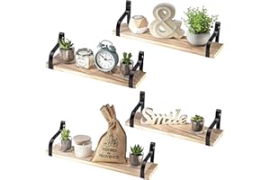 NATURE SUPPLIES Set di 4 mensole da Parete galleggianti – Design Rustico Camera da Letto, Soggiorno, Bagno, Cucina e Ufficio, Legno Naturale