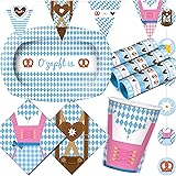 PARTY GO Oktoberfest Teller & Servietten Set - 75-teilig Mit Bayerischem Rautenmuster