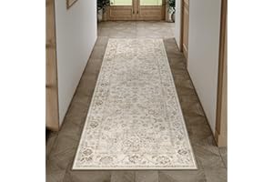 ‎HUGEAR HUGEAR Vintage Beige Waschbarer Läufer Teppich Flur 60x240cm Bettvorleger Küchen Wohnzimmer Schlafzimmer Teppiche rutschfest Kurzflor Weich Flurläufer Teppichläufer