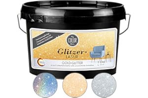My COLOR Room Glitzer-Lasur (1000 ml, Gold) Transparente Wandfarbe für Wandgestaltung Mit Glitzer-Effekt für Innenbereich, Dekorationslasur Made in Germany
