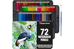 Zenacolor 72 Crayons Aquarellables, avec Pinceau et Boîte en Métal - Set de 72 Couleurs Uniques et Solubles - Dessin, Esquisse, Coloration - Pour Adultes, Enfants, Artistes ou Professionnels