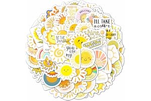 PADABAYKA 100 autocollants soleil, autocollants jaunes et décalcomanies pour ordinateurs portables et bouteilles d'eau - Décorations et cadeaux de fête d'anniversaire soleil - Sunshine Stickers