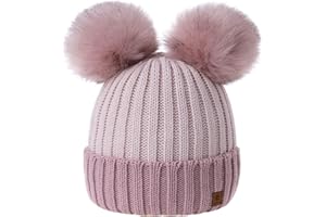 MFAZ Morefaz Ltd Girls Winter Beanie Hat Knitted Hats Kids Girl with Large Double Pom Pom Ski