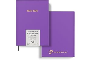 Pinnora A5 Mauve Academic Diary 2025-2026 Day per Page, Hard Cover, August - July Dated Academic Planner, Ideal Student & Teacher Planner 2025-26, University, Revision, Study, To-Do Lists