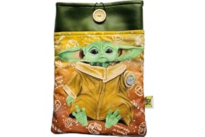 APH Funda artesanal grande para libros y tablets de Baby Yoda Grogu Star Wars + marcapáginas regalo, algodón ecológico, acolchada, con bolsillo frontal y botón. Regalo ideal para adolescentes