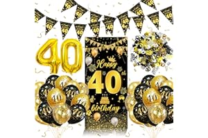 ‎WEEYIN 40 Geburtstag Deko,40. Geburtstag Männer Frauen Dekorationen Banner,Konfetti 40. Geburtstag Deko,40. Geburtstag Deko Lange Banner Hintergrund und Schwarz Gold,Geburtstagsdeko 40 Luftballons