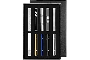 KALVICA 10 Pezzi Fermacravatta per Uomo Set Fermacravatta Clip con Confezione Regalo Fermacravatta in Rame per Cravatta Nozze attività Commerciale Nero Argento Oro Blu