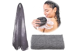 Adeton Afrikanischer Netzschwamm, authentisch, echt, schwarz, Peeling-Bad-Waschlappen, langer Schwamm, Körperpeeling, Sapo, Duschbadzubehör, Rückenschalpeling, flacher Hautentferner (grau)