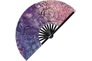 FAN-DOM Wolf Tribal Handfächer UV Glow Irisierend Regenbogen Snap Fan Tattoo Art Großer Handfächer Japanischer Fan UV Reactive Fans Trippy Hand Fan Rave-Fan (Stil 4)