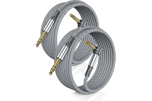 RUXELY 6,35 mm TRS-Gitarrinstrumentkabel 3M 2-Pack | 90 Grad 1/4" Hankontakt Stereo-Ljudkabel, 6,35 mm Balanserad Kabel för E