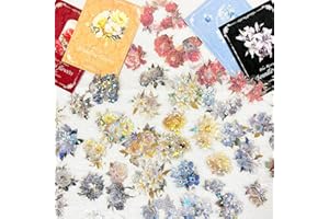 ‎ARPAPER Arpaper Scrapbook Zubehör Stickers 80 Stück,Laser Bullet Journal Sticker PET Blume Scrapbooking Zubehör Glitzer Harz Set Scrapbooking Sticker Aufkleber Deko für Fotoalbum，Kalender(Flower spectrum 2)