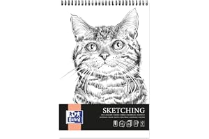 Oxford Artistic skissblock A3-katt, 50 ark, ritblock med spiral, sketchbook, konstblock 90 g/m² syrafritt papper, ritbok med