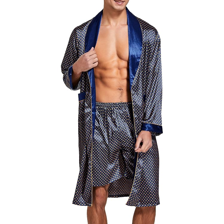 Kimono Homme En Satin Noir Manches Courtes - Peignoir Léger été, Vêtement Nuit élégant, Pyjama - 3