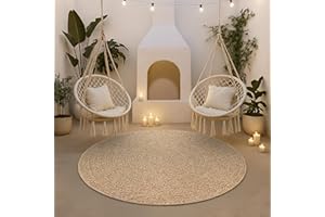 the carpet Kansas – Tapis intérieur Confortable et élégant pour Salon, Chambre ou Couloir, Doux et Chaleureux, Facile à Nettoyer, Style Jute Naturel, également adapté pour l’extérieur, 120 cm Rond