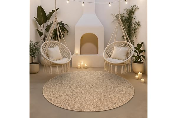 the carpet Kansas – Tapis intérieur Confortable et élégant pour Salon, Chambre ou Couloir, Doux et Chaleureux, Facile à Nettoyer, Style Jute Naturel, également adapté pour l’extérieur, 120 cm Rond
