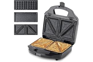 Ufesa SW7950 Cook&Fun Appareil croque monsieur 3 en 1: Grill, Gaufres et Sandwichs, 900W, Plaques Antiadhésives Amovibles, Sans BPA, Inox