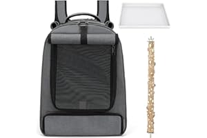 FLOVIPPET Zaino Pappagallo, Zaino Portatile per Uccelli, Trasportino Pappagalli, Gabbia da Viaggio per Trasportini per Uccelli con Trespolo Piedi e Vassoio per Avventure all'aria Aperta (Grigio)