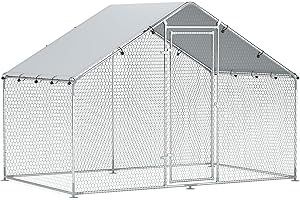 PawHut Gallinero para Exterior 3x1,7x1,9 m Gallinero de Acero Galvanizado con Cubierta Anti-UV e Impermeable Jaula para 5-8 Gallinas Plata
