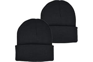 EINSKEY Cuffed Beanie Hat, 2-Pack Unisex Classic Slouch Knit Hat Stretchy Soft Thick Warm Winter Daily Skull Cap Watch Cap